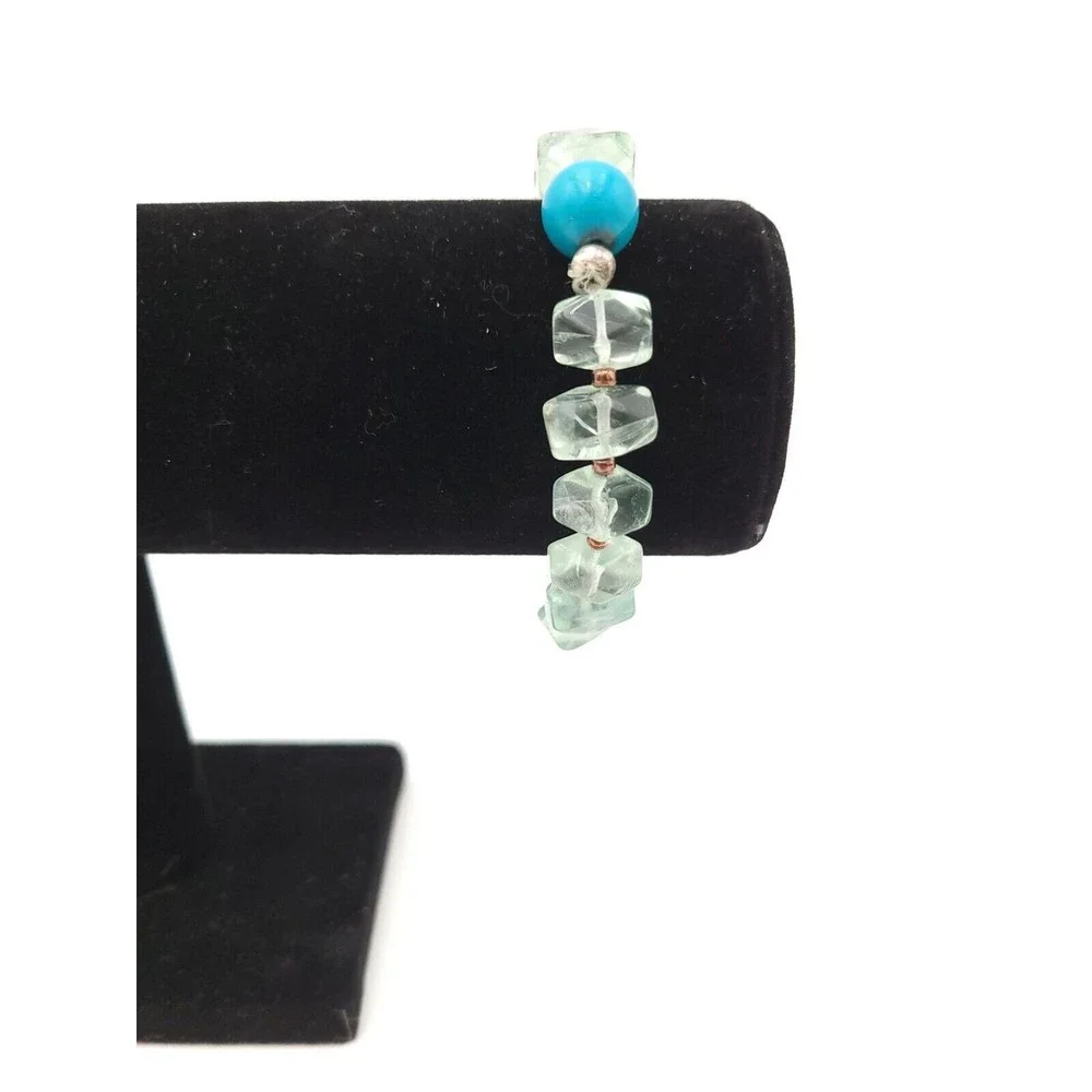 Genuine Aquamarine Beaded Stretch Bracelet Light Blue‎ Stones USA - Picture 2 of 5